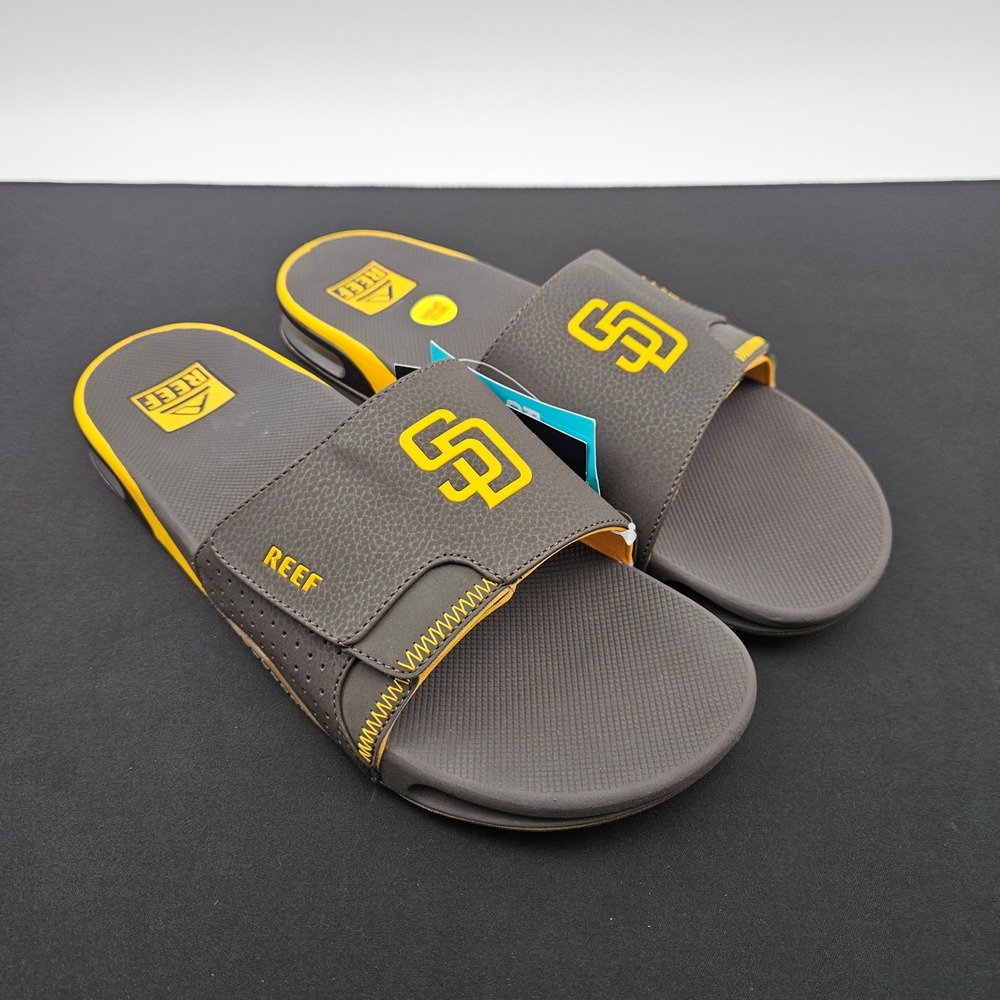 Reef Fanning Slide X MLB San Diego Padres Mens Sz 13 Brown Yellow Sandals CI8631